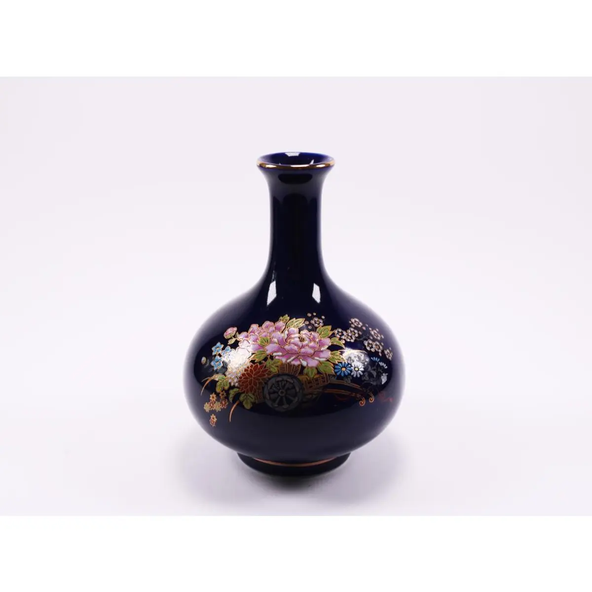 Black Glaze Peacock And Floral Oriental Vase