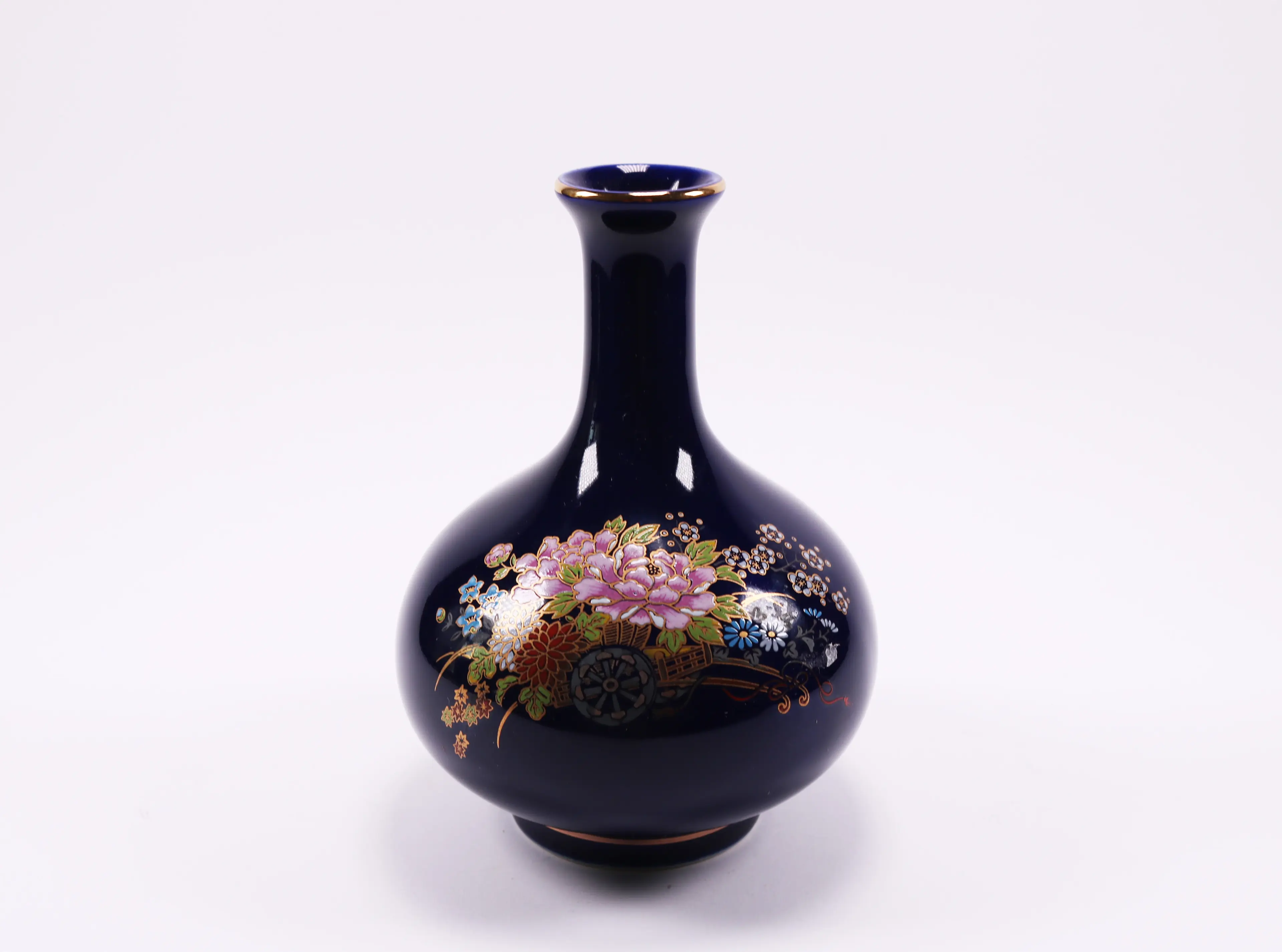 Black Glaze Peacock And Floral Oriental Vase