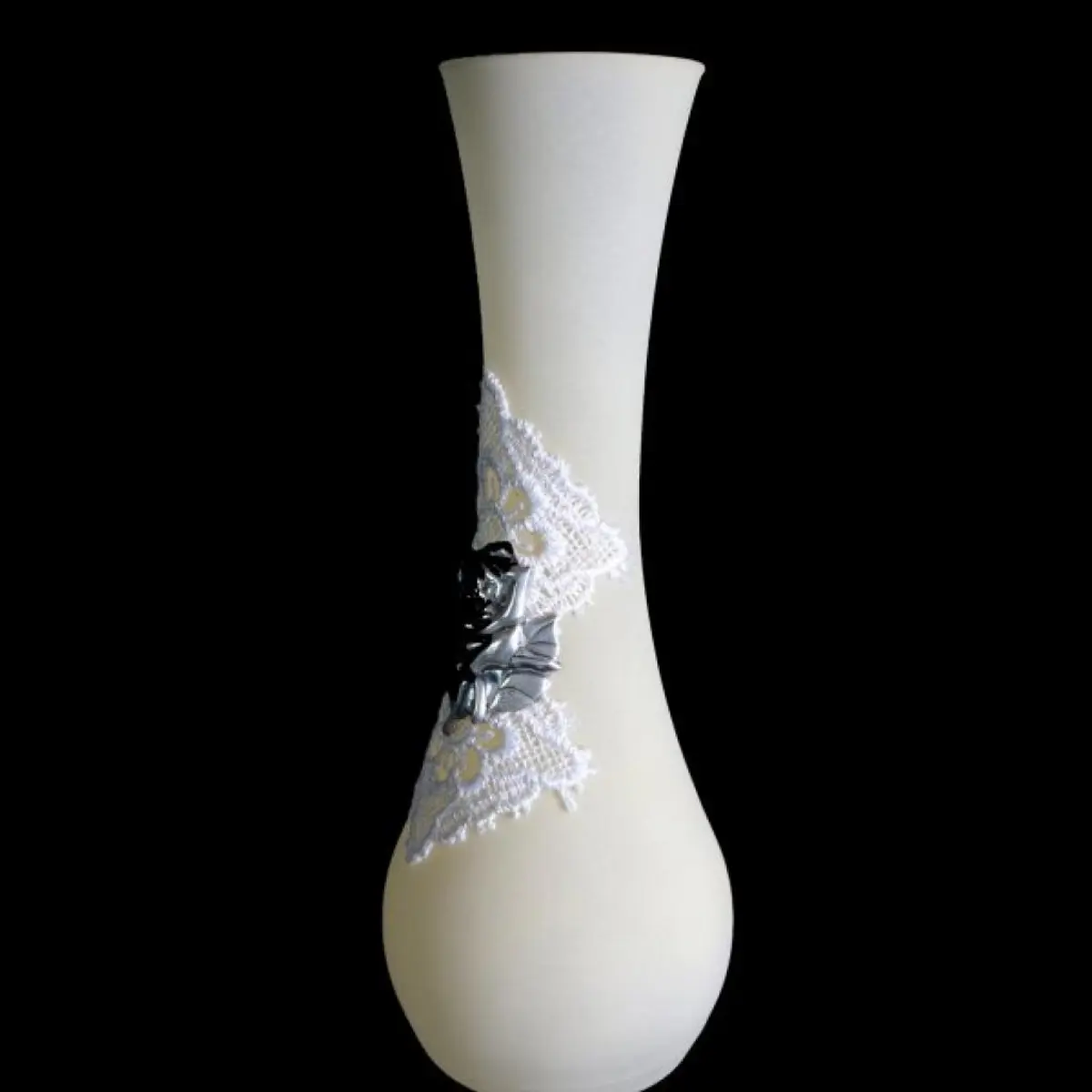 Cream Vase With Silver Rose