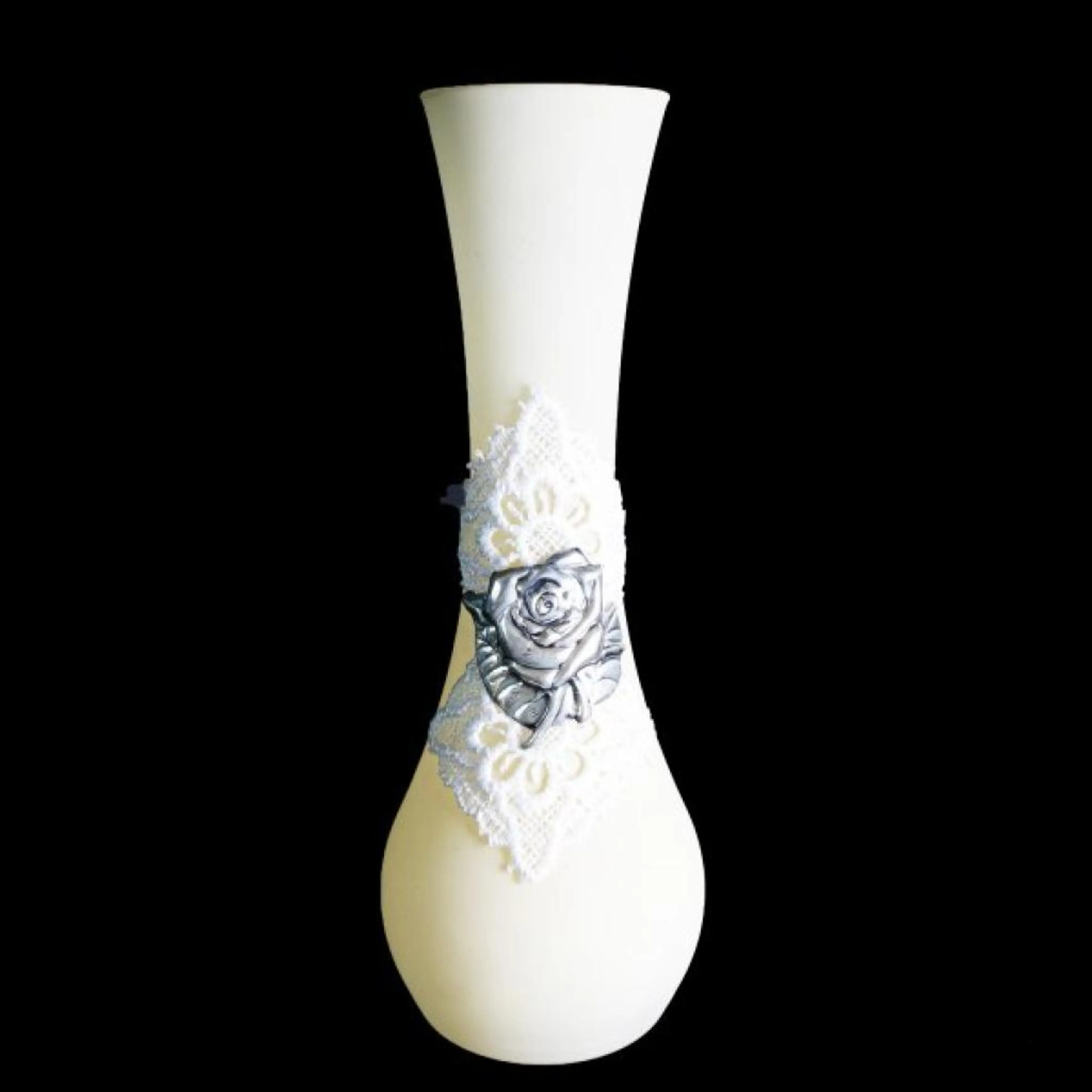 Cream Vase With Silver Rose