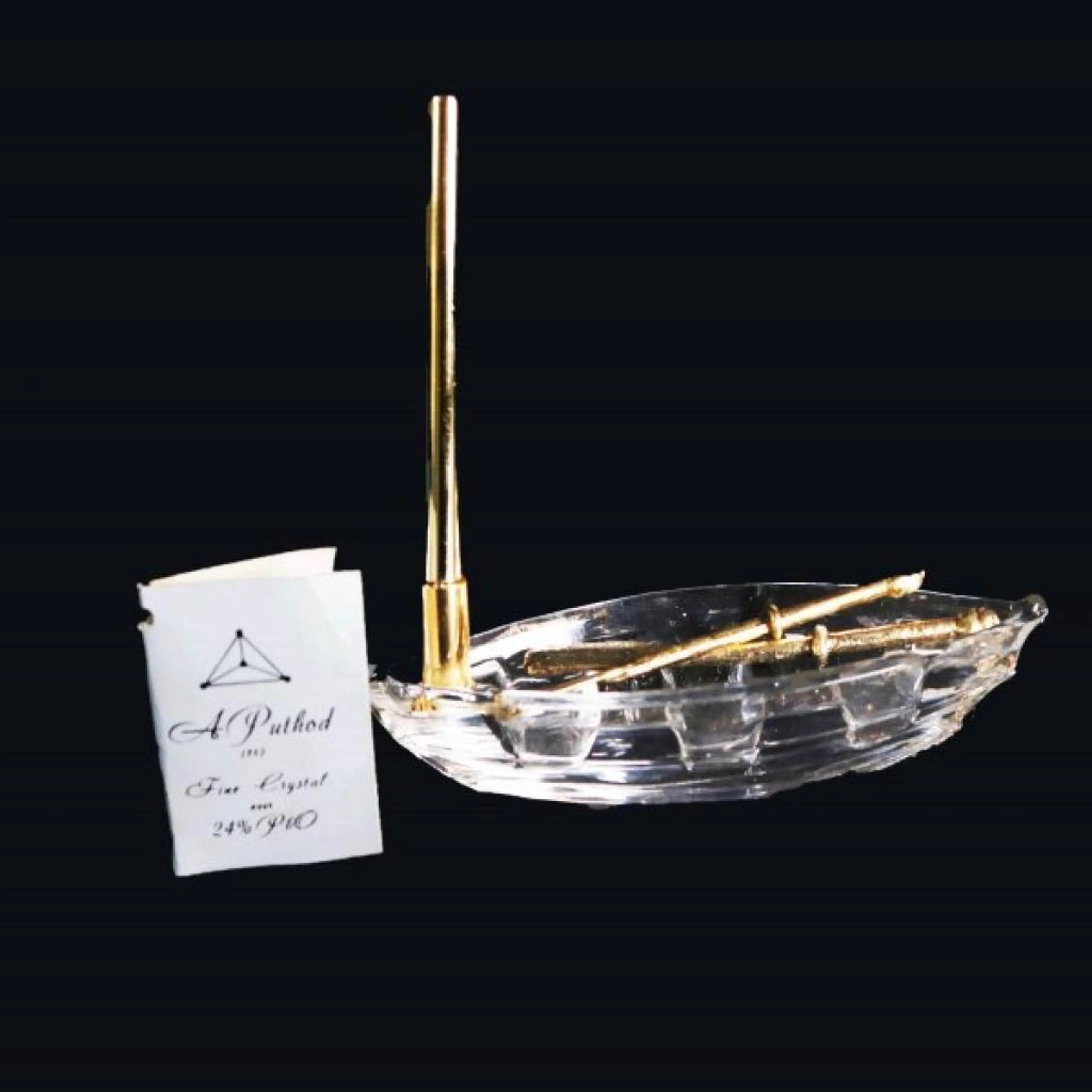 Crystal Boat With Pen Holder