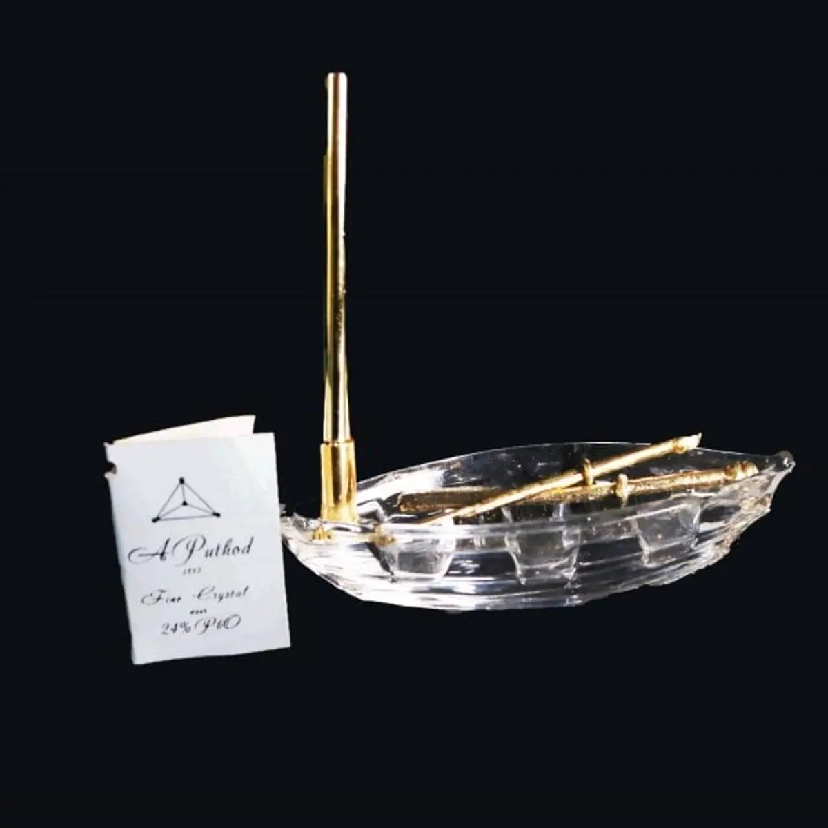 Crystal Boat With Pen Holder
