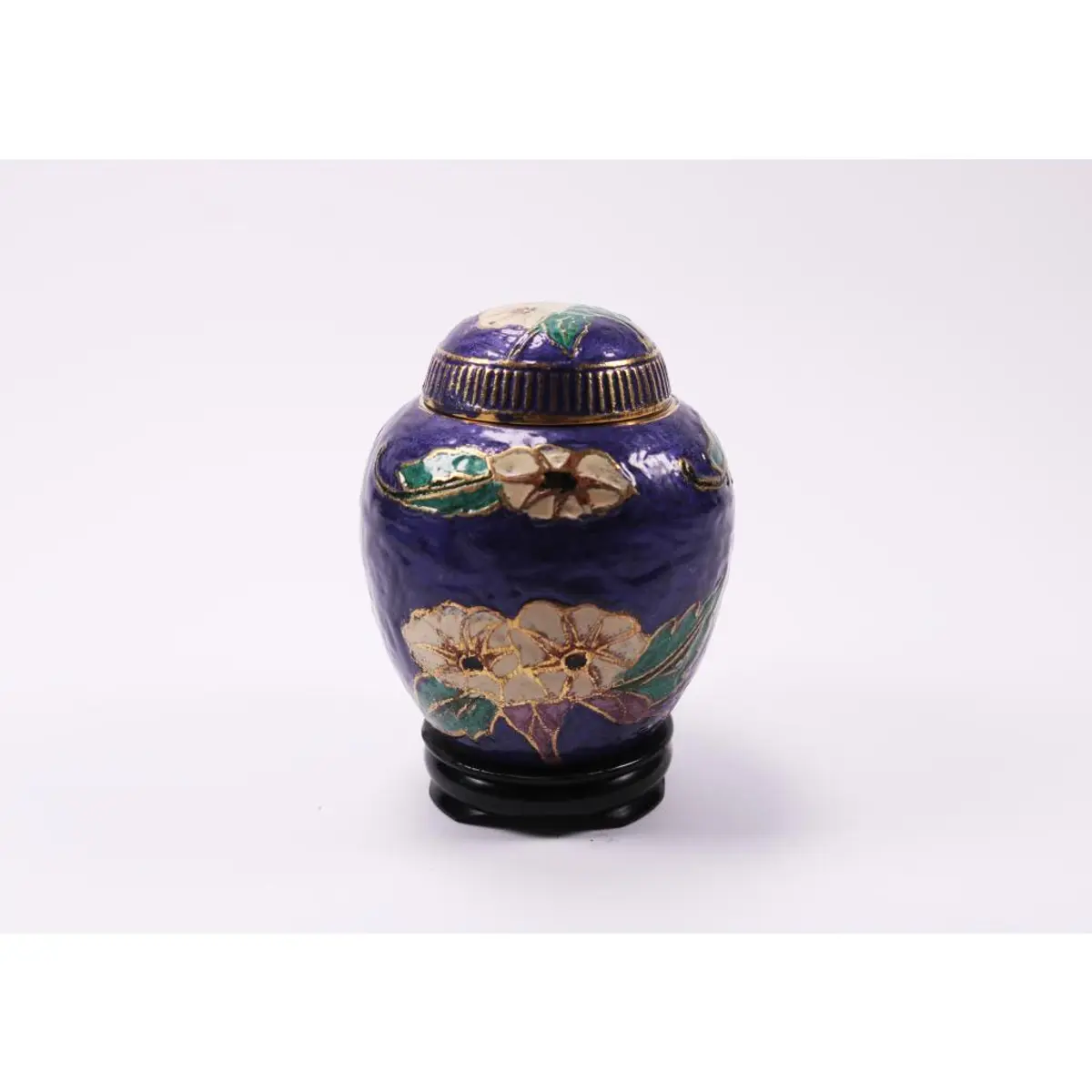 Floral Enameled Brass Jar Circa 1920'S Vintage Estate Collectable
