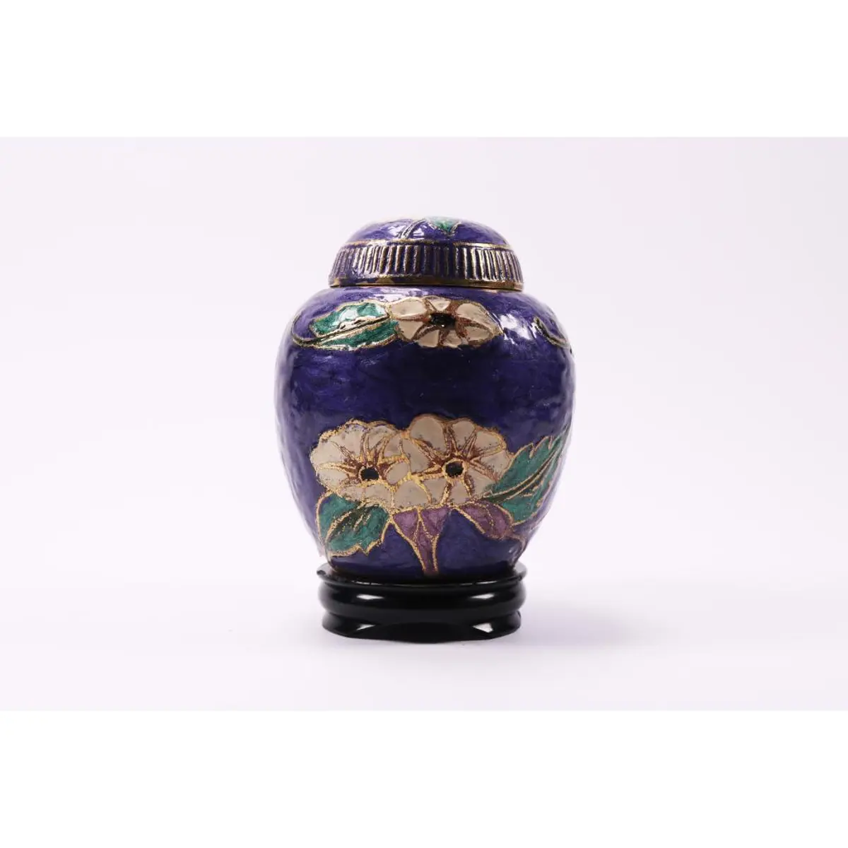 Floral Enameled Brass Jar Circa 1920'S Vintage Estate Collectable