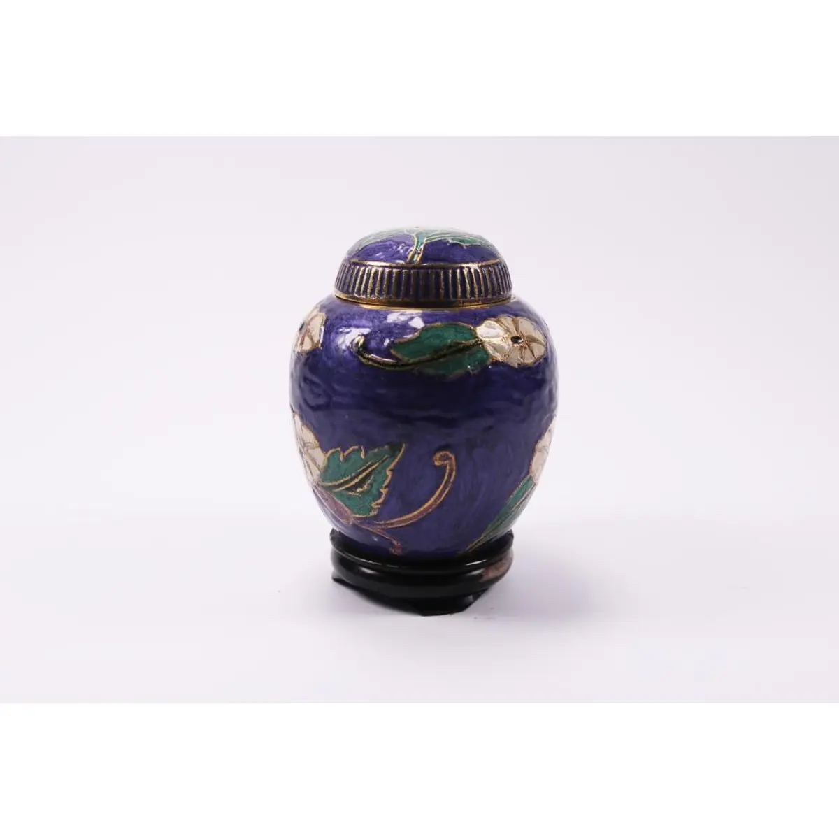 Floral Enameled Brass Jar Circa 1920'S Vintage Estate Collectable