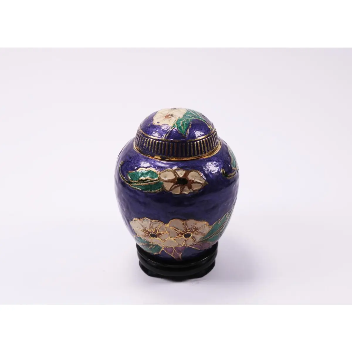 Floral Enameled Brass Jar Circa 1920'S Vintage Estate Collectable