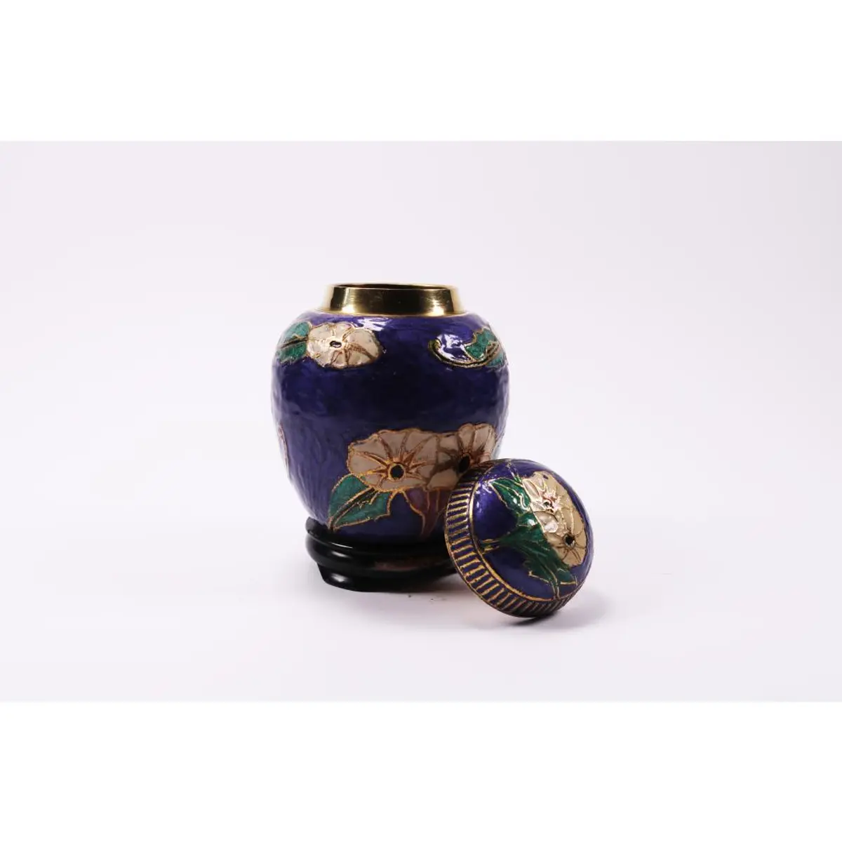 Floral Enameled Brass Jar Circa 1920'S Vintage Estate Collectable