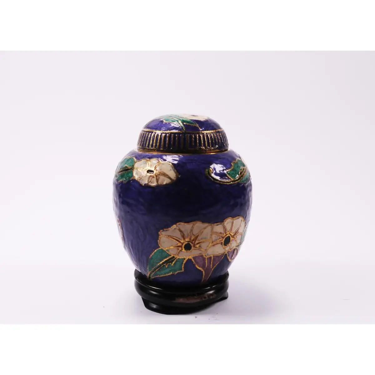 Floral Enameled Brass Jar Circa 1920'S Vintage Estate Collectable
