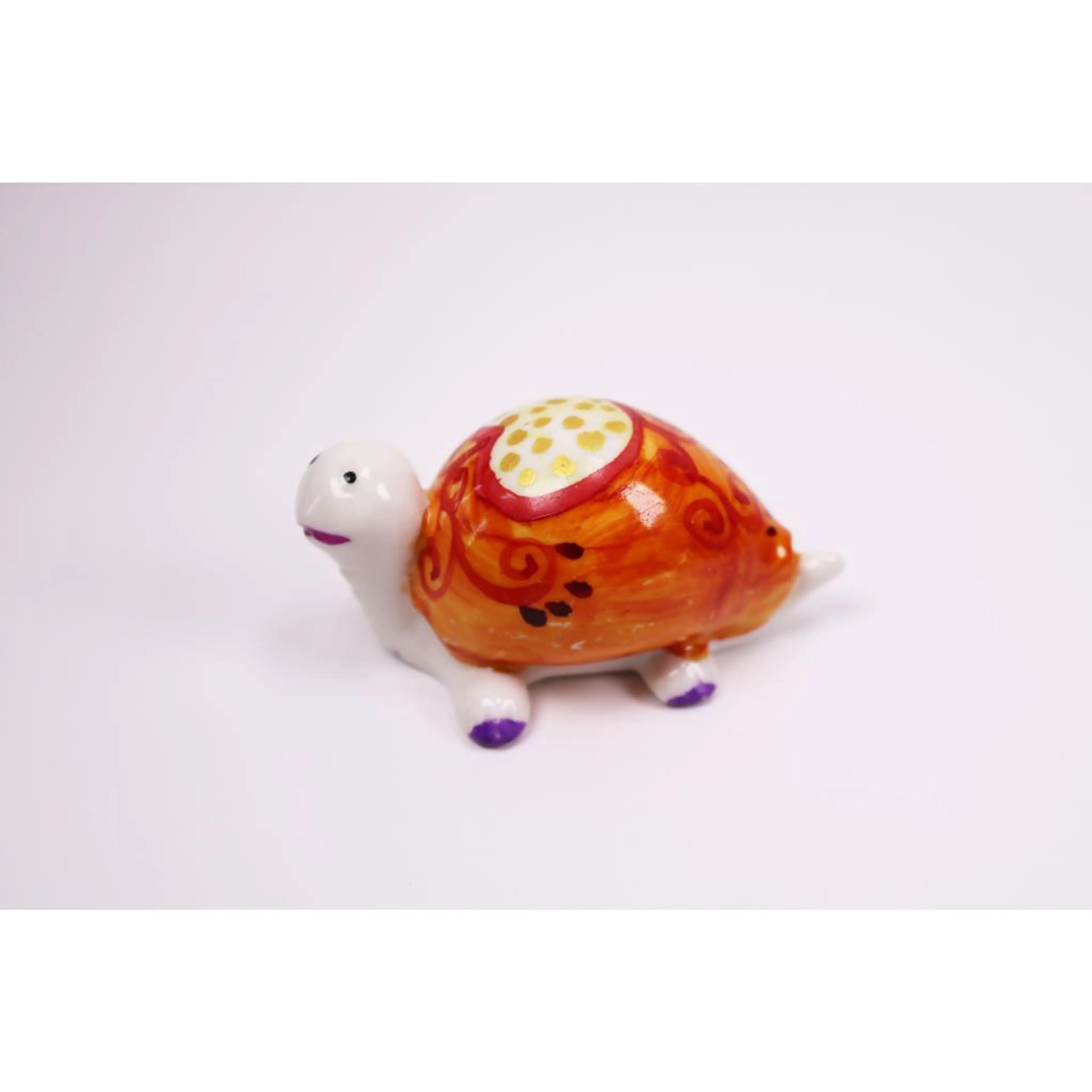 Handmade Ceramic Turtle Figurine, Orange And White Tiny Turtle
