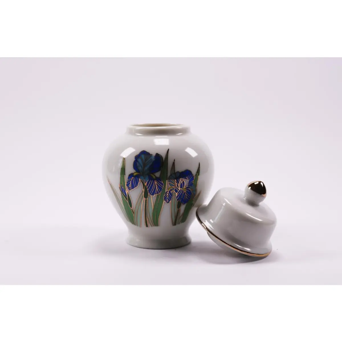 Original Porcelain Vase Ginger Jar W Lid Leaves Flowers Floral Vintage