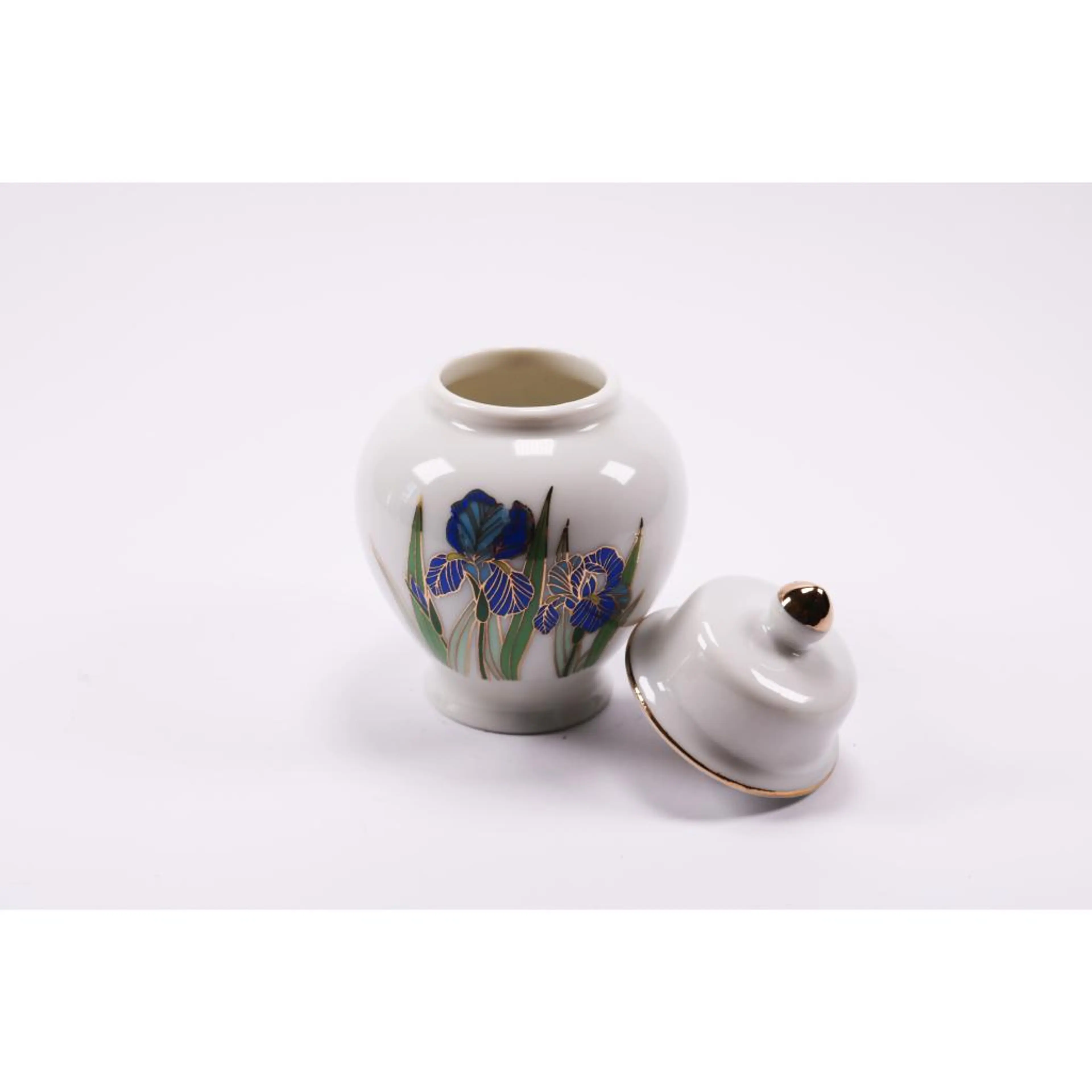 Original Porcelain Vase Ginger Jar W Lid Leaves Flowers Floral Vintage