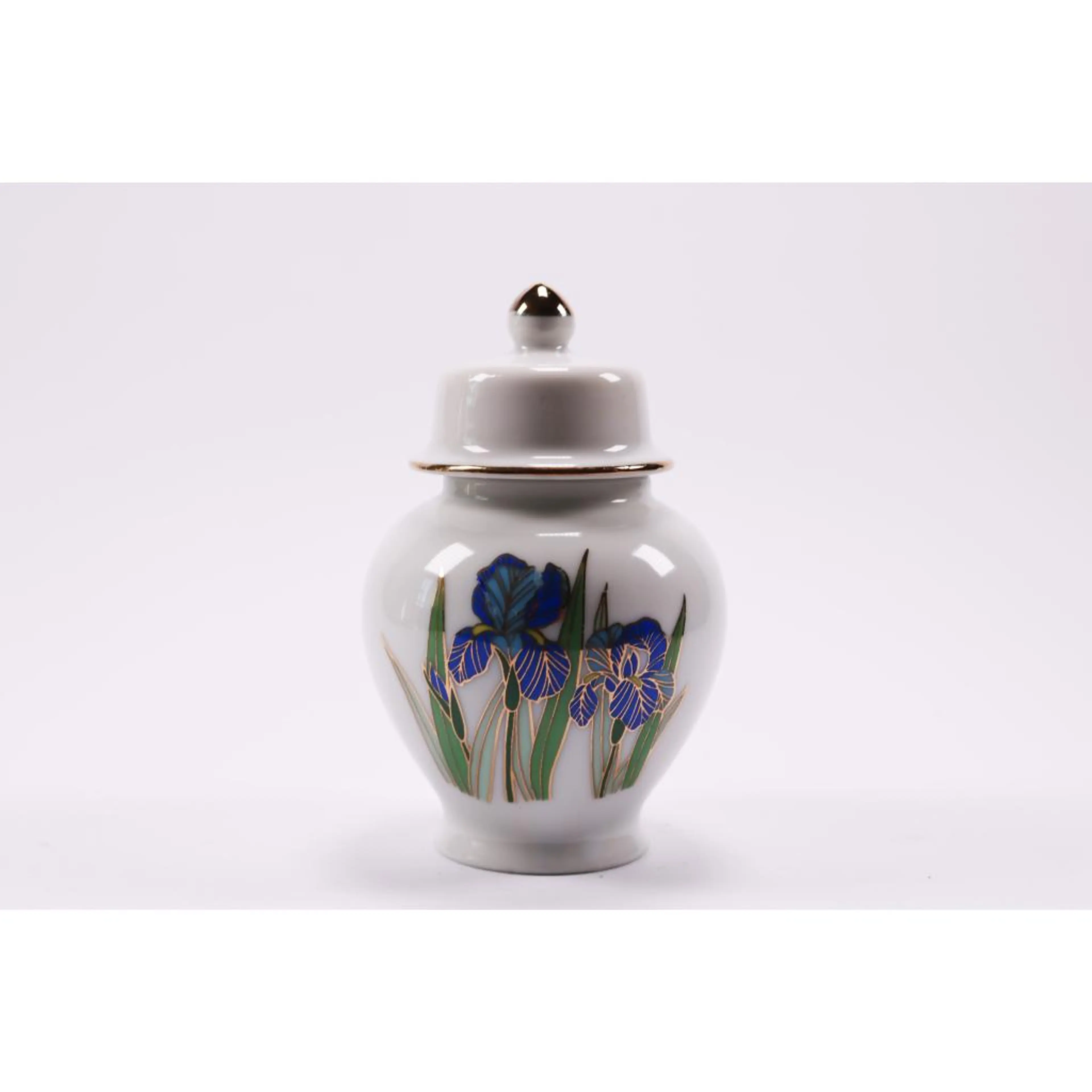 Original Porcelain Vase Ginger Jar W Lid Leaves Flowers Floral Vintage