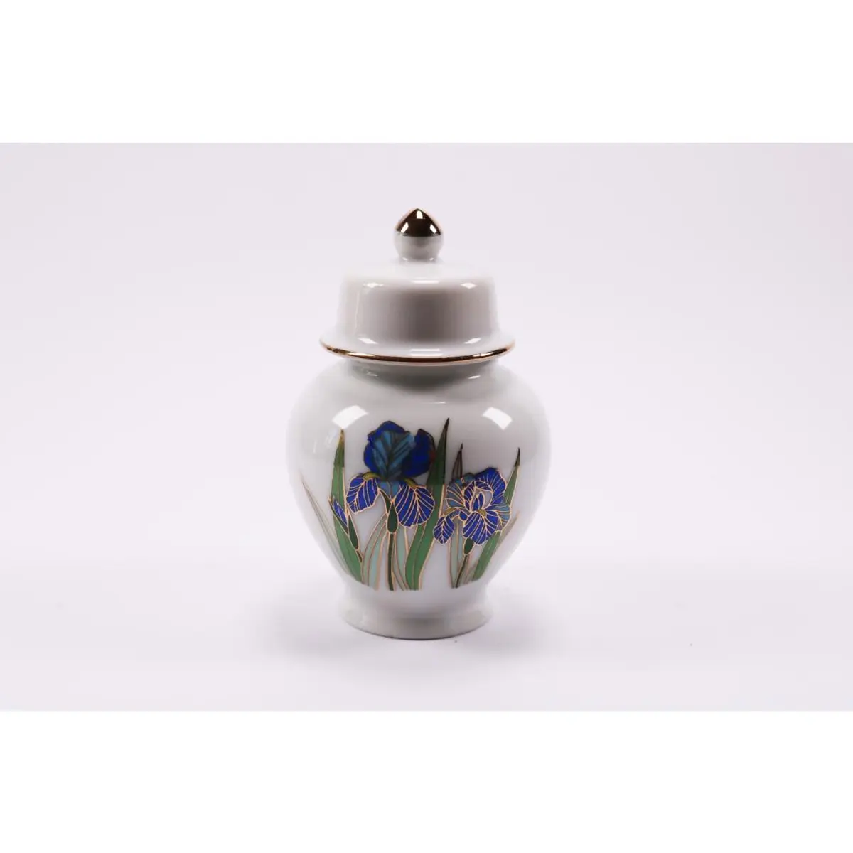 Original Porcelain Vase Ginger Jar W Lid Leaves Flowers Floral Vintage