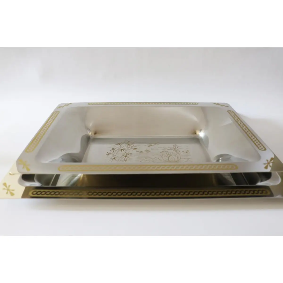 Tray 24Kt Gold Set Of 2 Rectangular / Vassio Rettangolare Damasco Gold