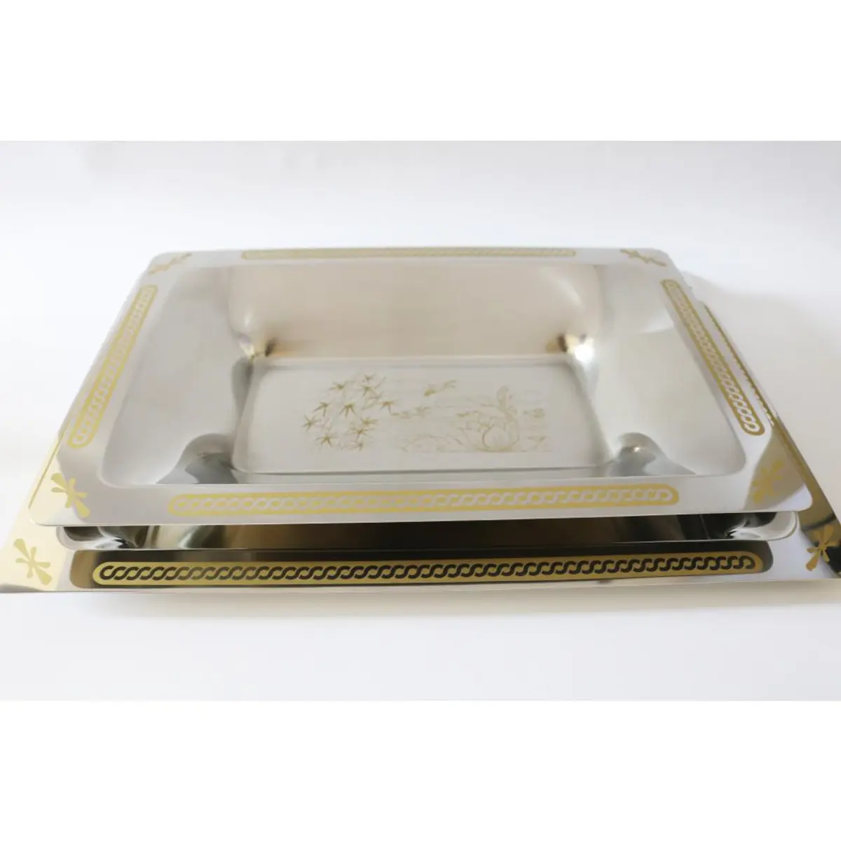 Tray 24Kt Gold Set Of 2 Rectangular / Vassio Rettangolare Damasco Gold