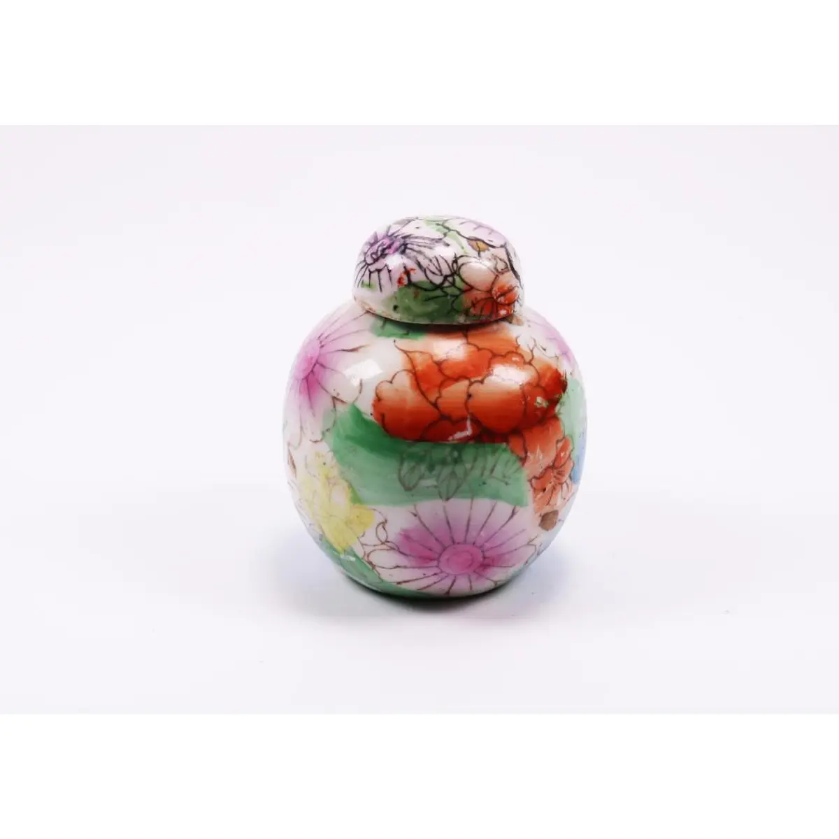Vintage Chinese Porcelain Hand-Painted Ginger Jar With Floral Decoration