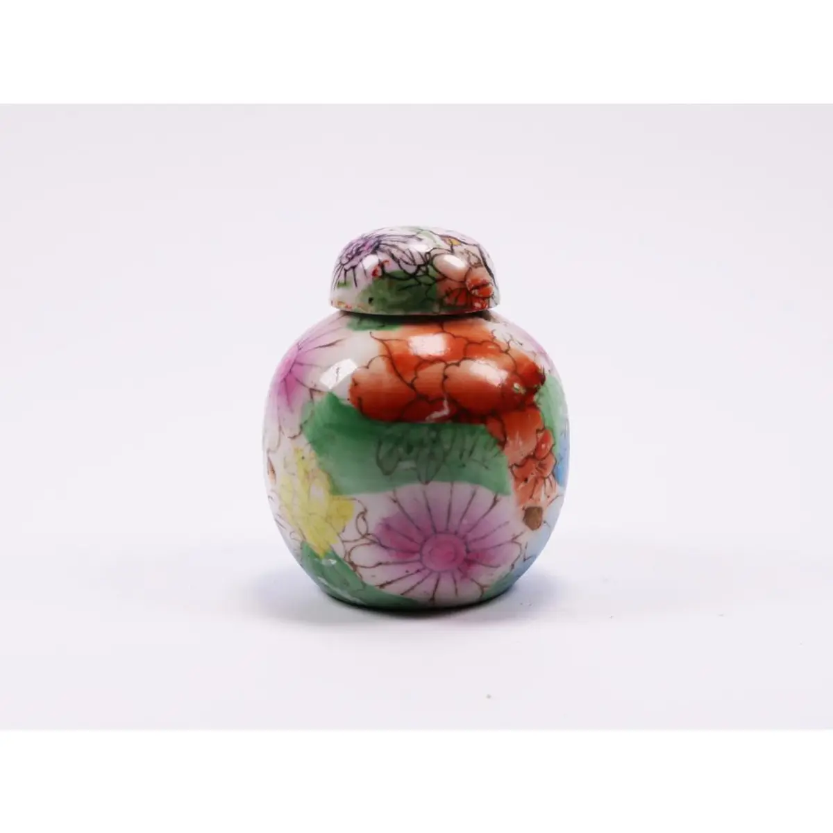 Vintage Chinese Porcelain Hand-Painted Ginger Jar With Floral Decoration
