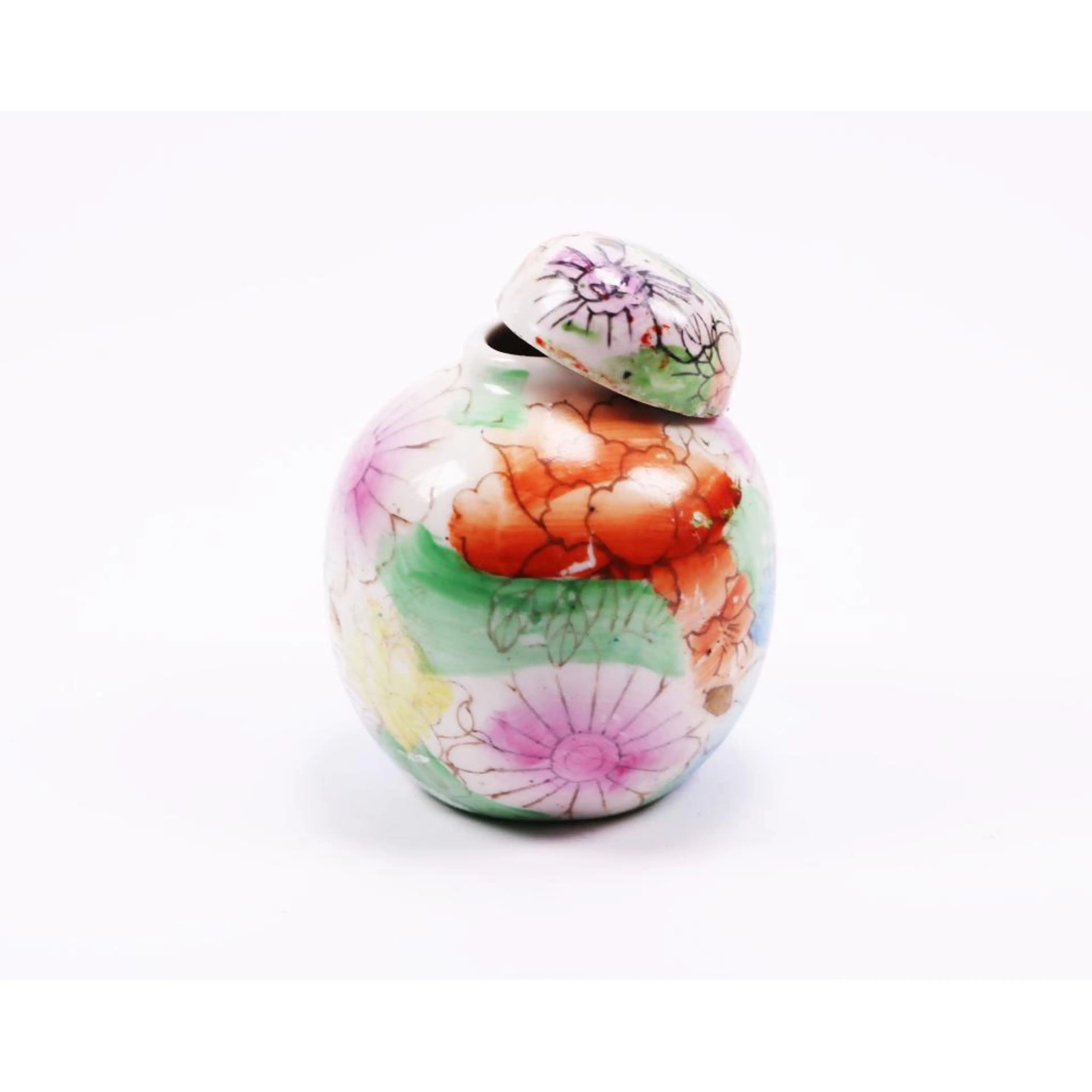 Vintage Chinese Porcelain Hand-Painted Ginger Jar With Floral Decoration