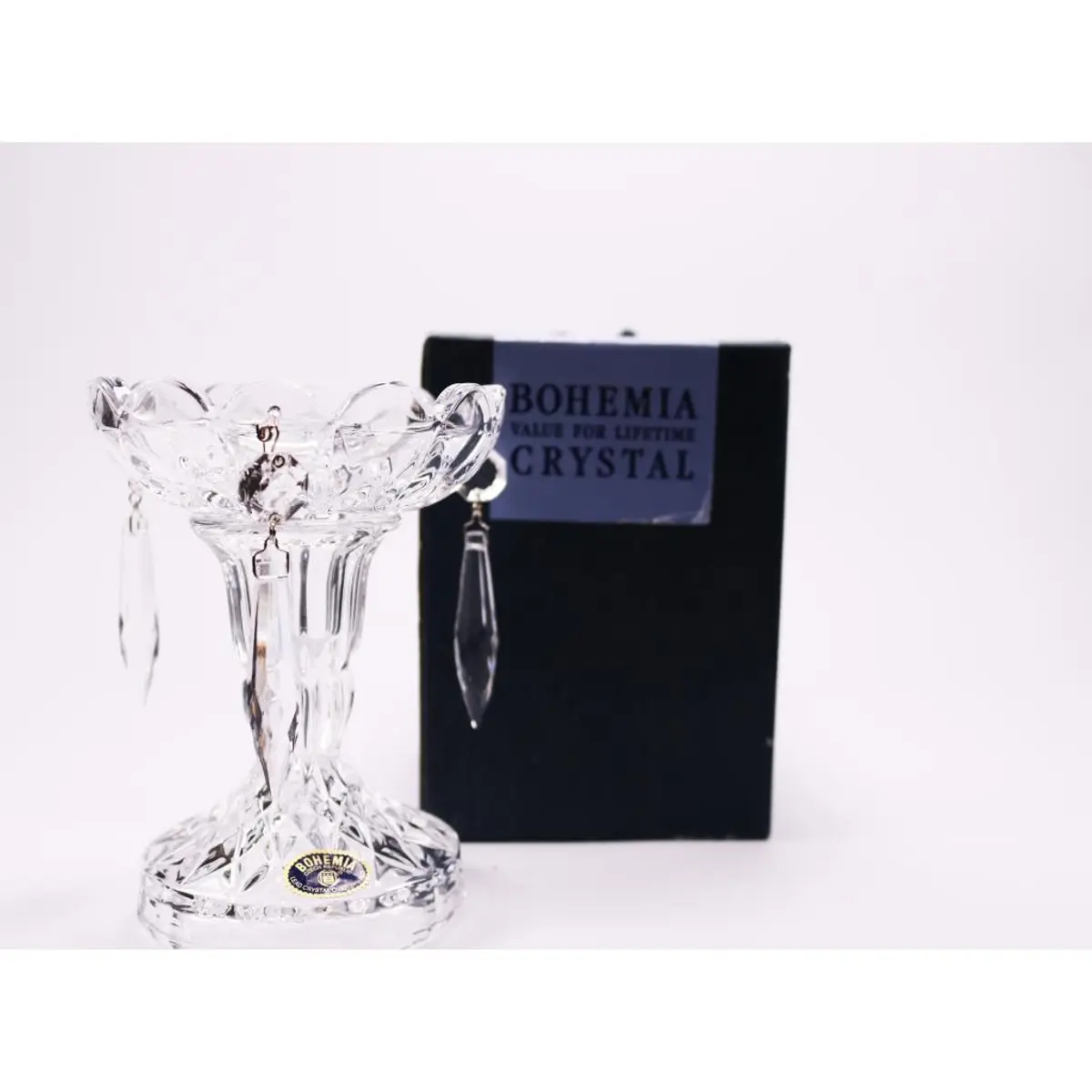 Vintage Elegant Glass Candlestick Holders / Candeliere Con Prismi