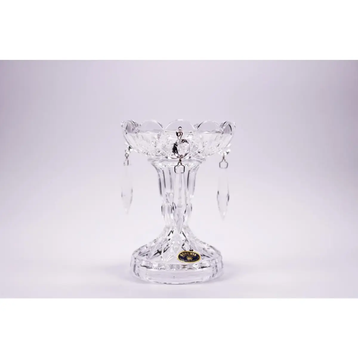 Vintage Elegant Glass Candlestick Holders / Candeliere Con Prismi