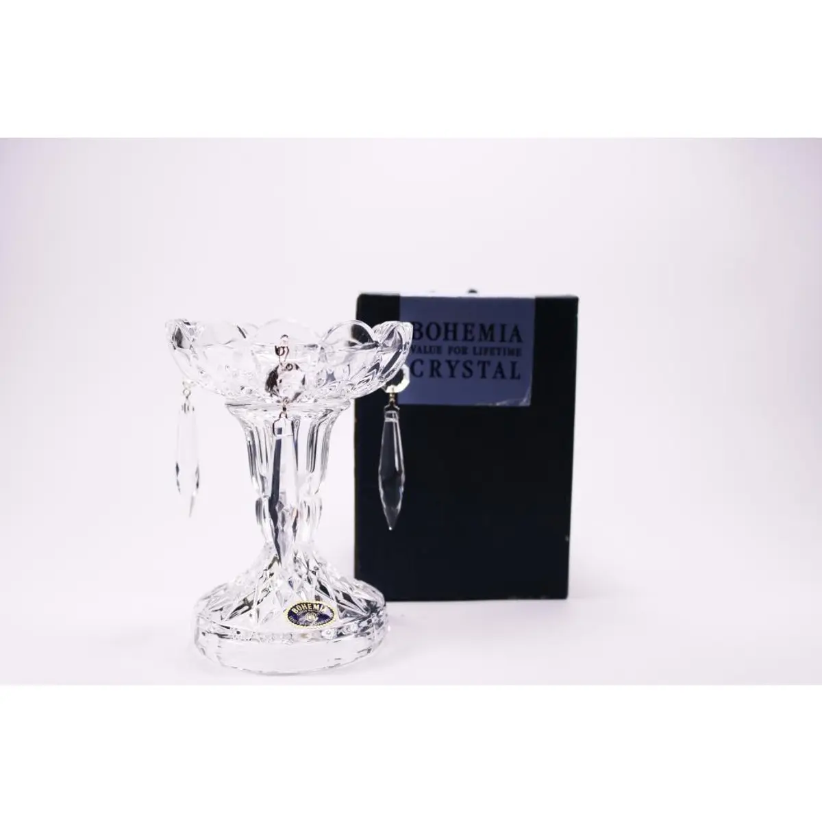 Vintage Elegant Glass Candlestick Holders / Candeliere Con Prismi
