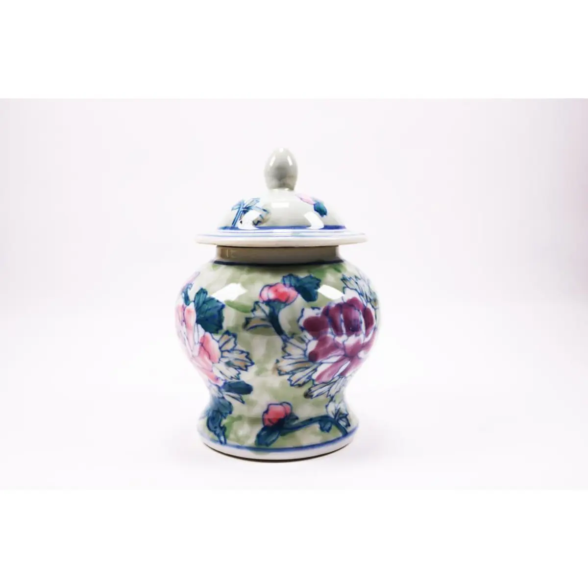 Vintage Hand Crafted Chinese Ceramic Jar Red Roses