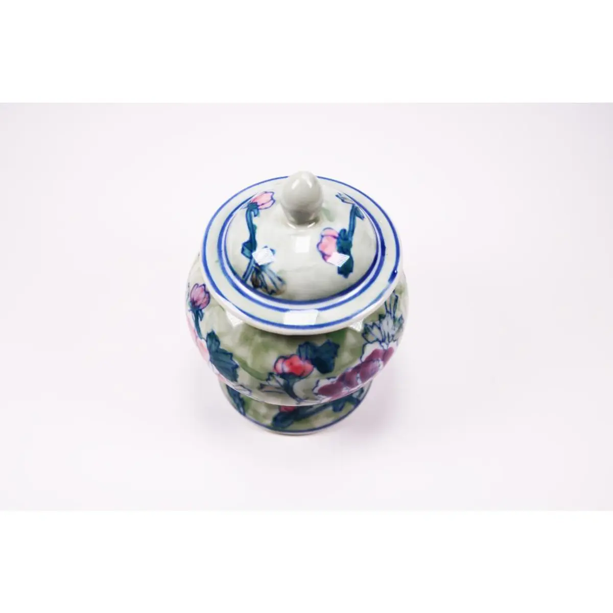 Vintage Hand Crafted Chinese Ceramic Jar Red Roses