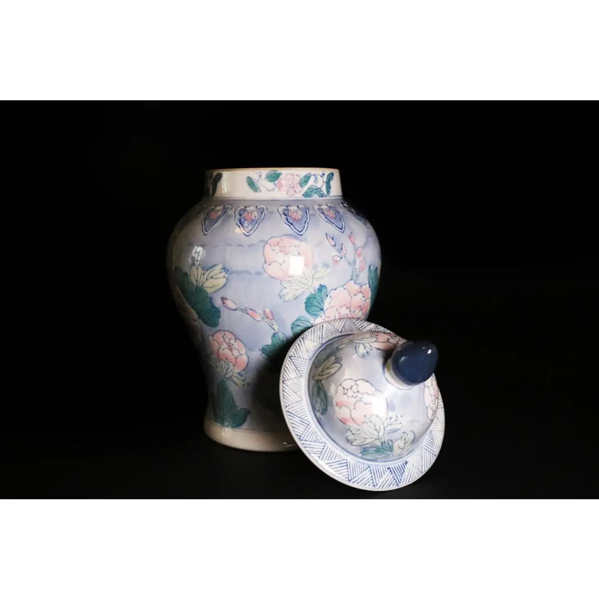 Vintage Hand Crafted Chinese Ceramic Jar Red Roses