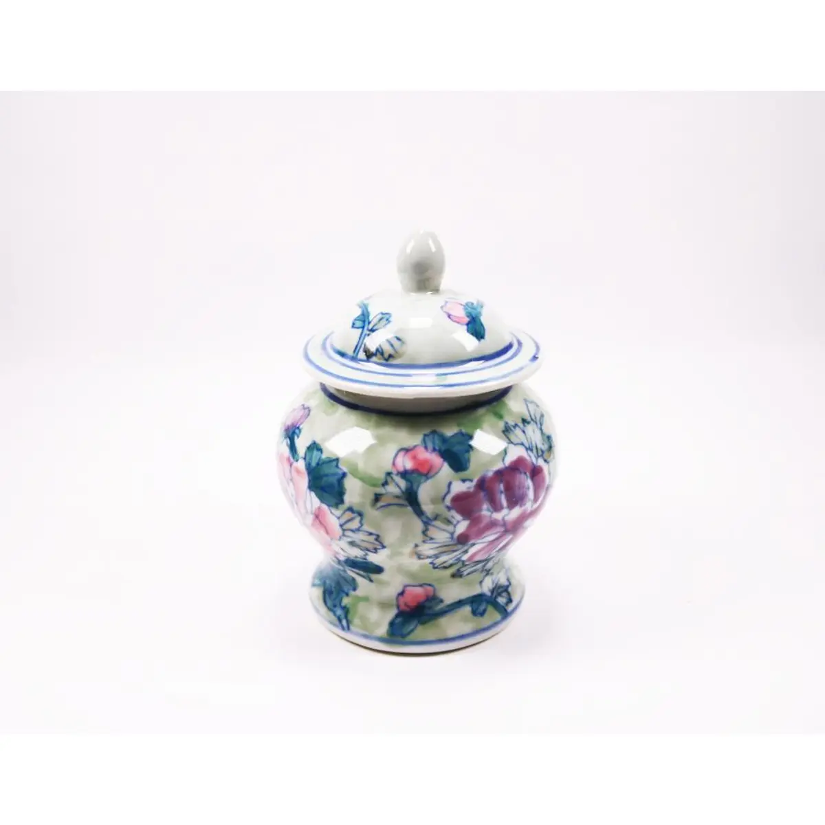 Vintage Hand Crafted Chinese Ceramic Jar Red Roses