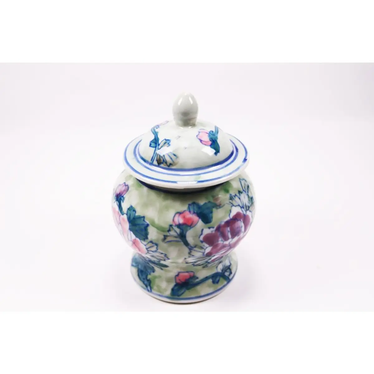 Vintage Hand Crafted Chinese Ceramic Jar Red Roses