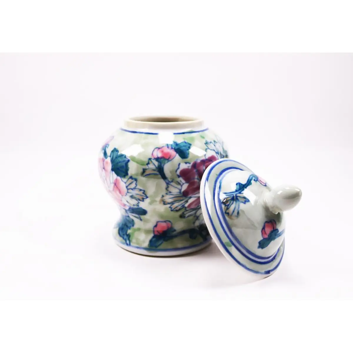 Vintage Hand Crafted Chinese Ceramic Jar Red Roses