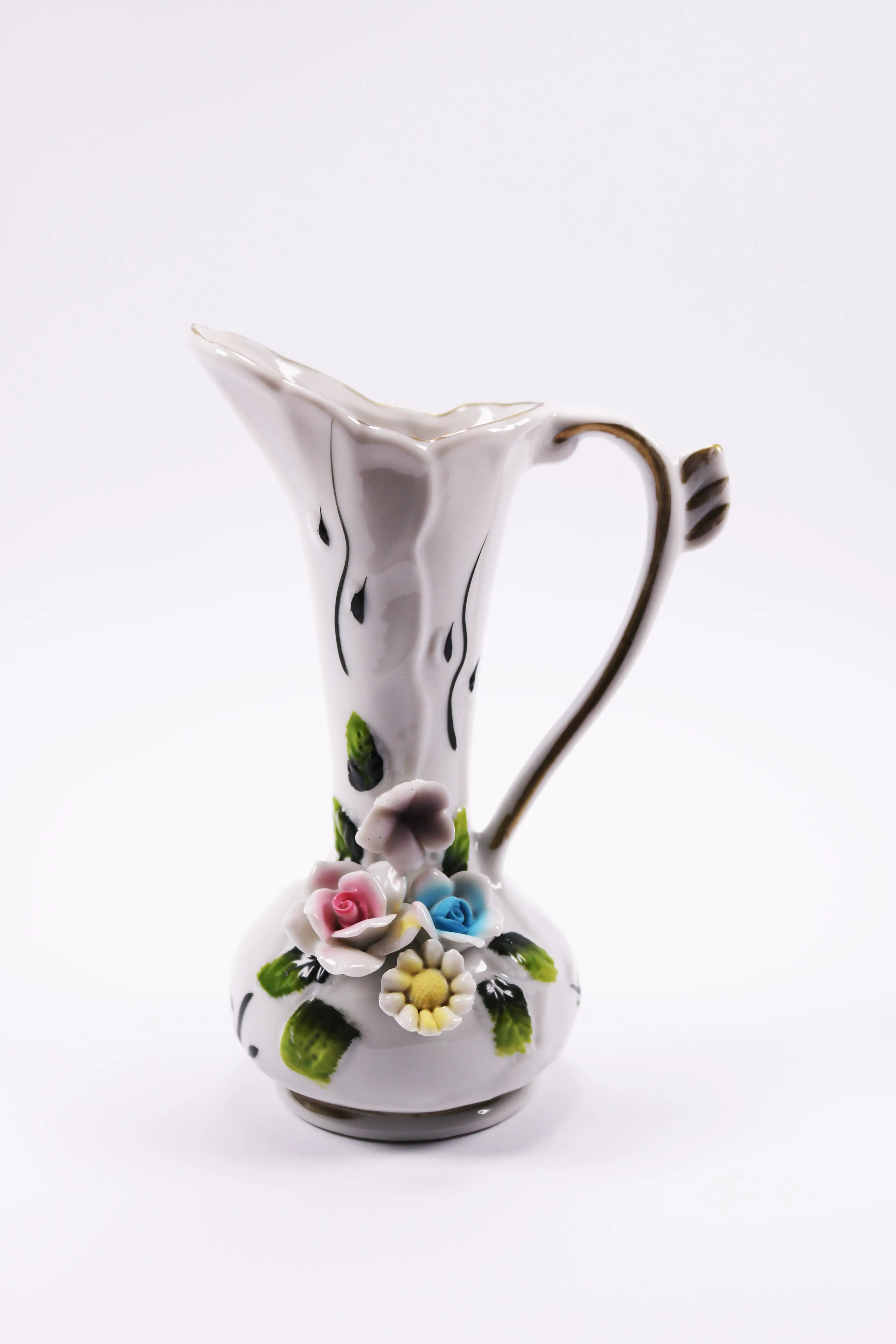 Vintage Italian Capodimonte Decorative Floral Pitcher Vase