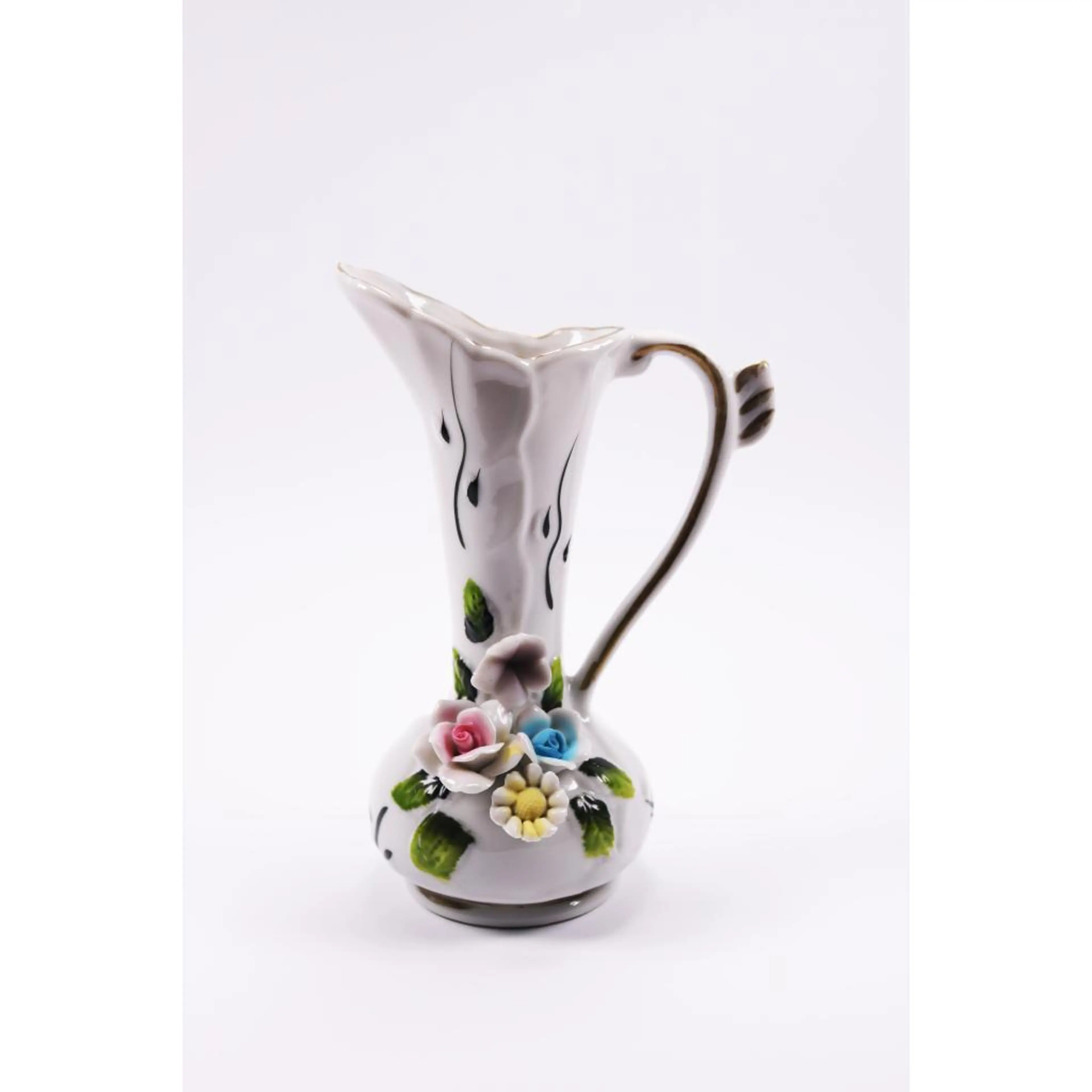 Vintage Italian Capodimonte Decorative Floral Pitcher Vase