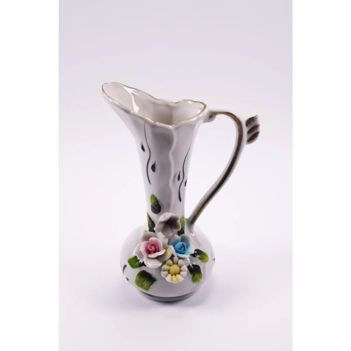 Vintage Italian Capodimonte Decorative Floral Pitcher Vase