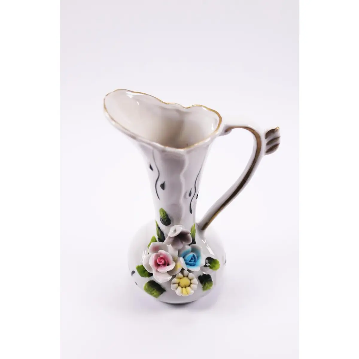 Vintage Italian Capodimonte Decorative Floral Pitcher Vase