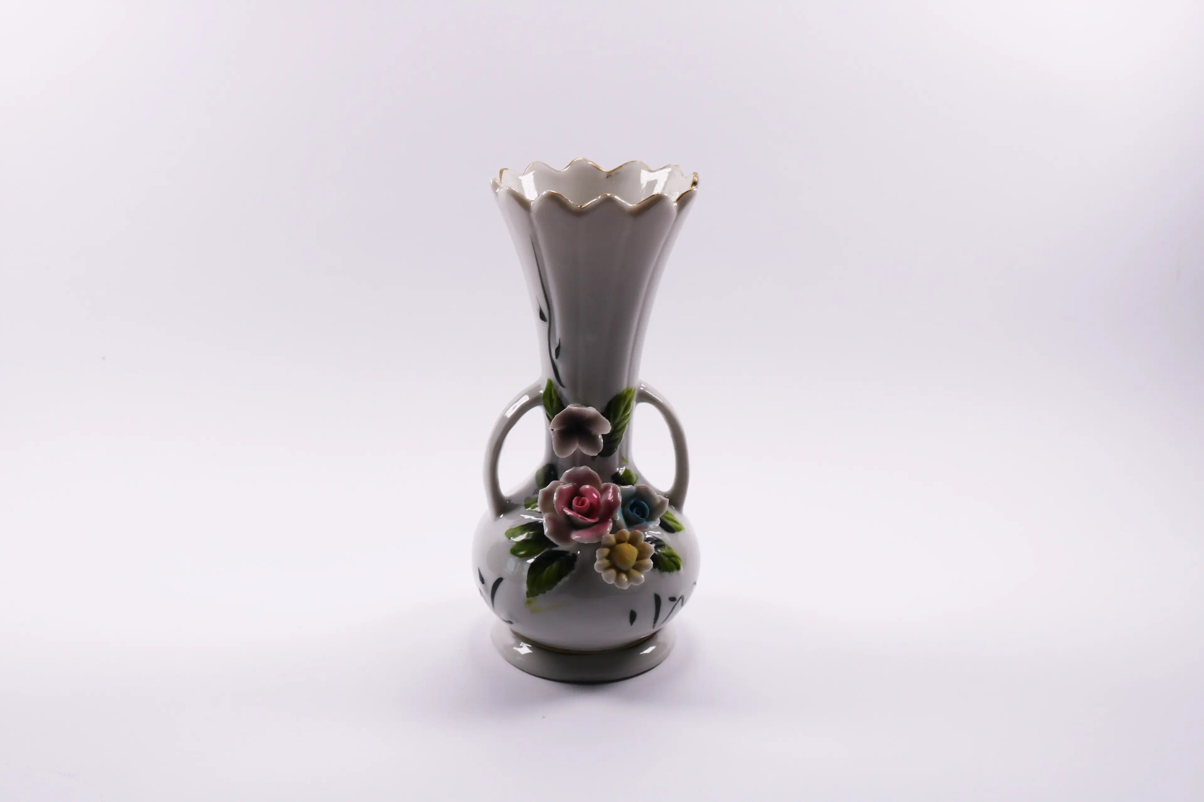 Vintage Italian Capodimonte Decorative Floral Pitcher Vase