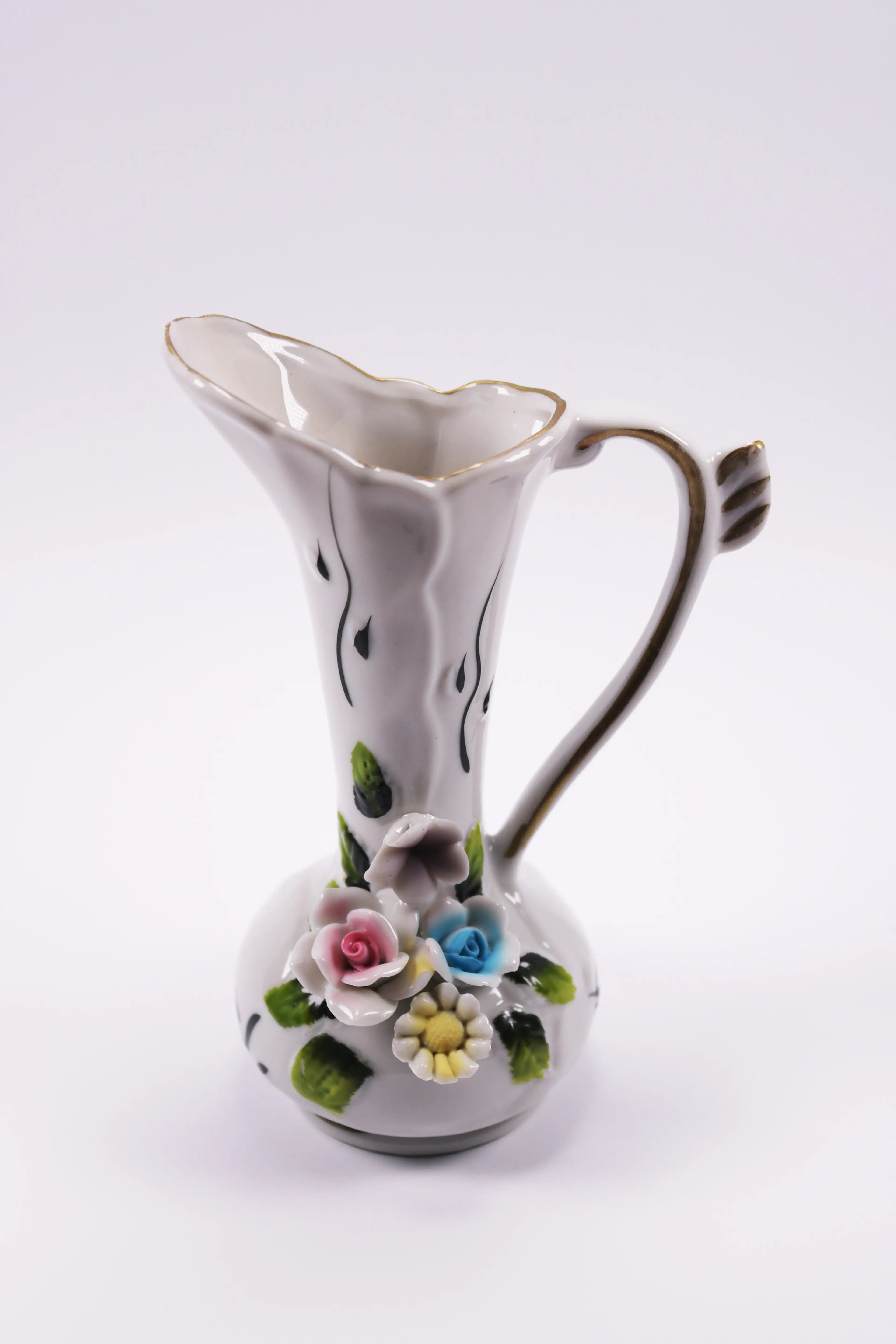 Vintage Italian Capodimonte Decorative Floral Pitcher Vase