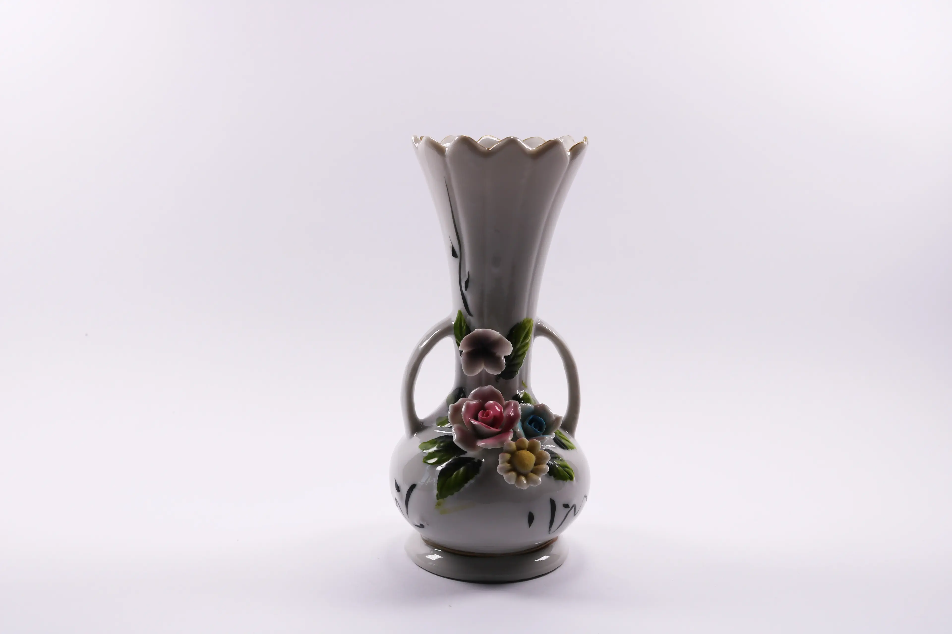 Vintage Italian Capodimonte Decorative Floral Pitcher Vase