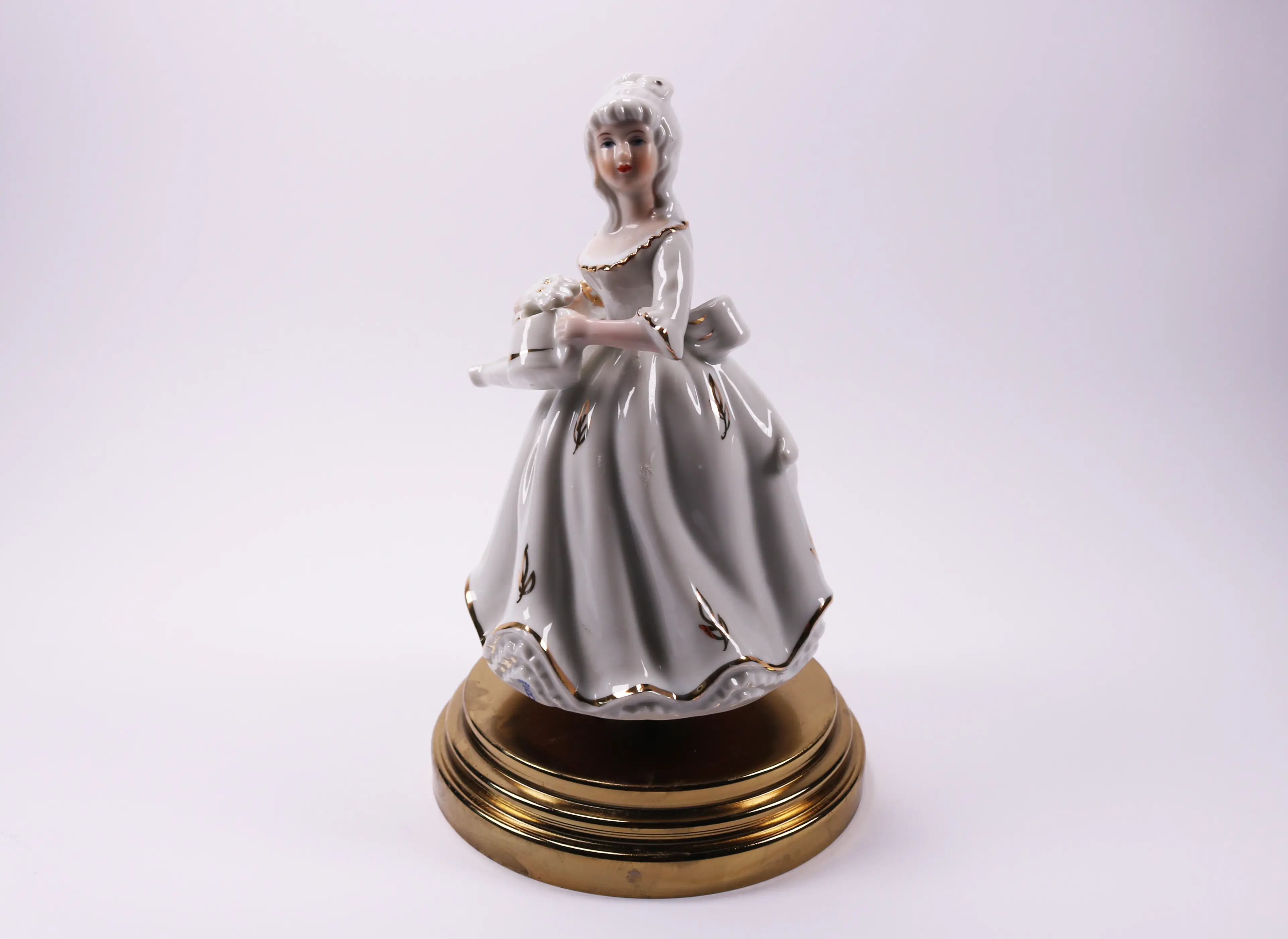 Vintage Porcelain Music Box Victorian Lady With Water Jug Planter