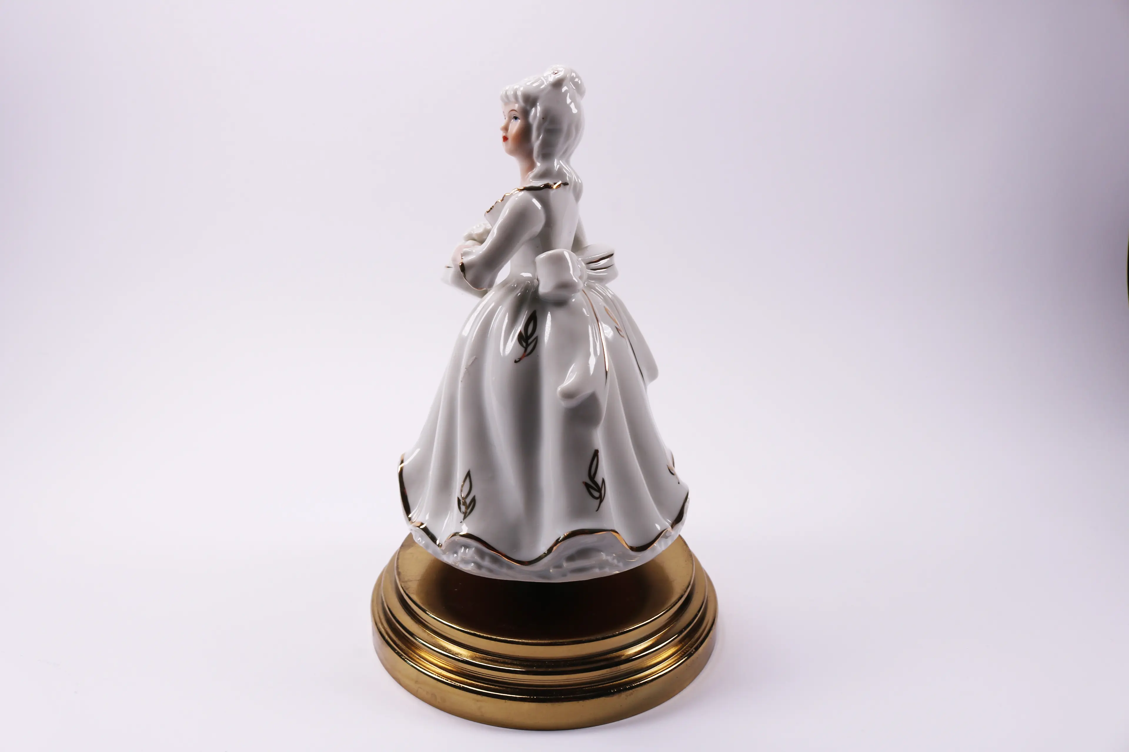 Vintage Porcelain Music Box Victorian Lady With Water Jug Planter