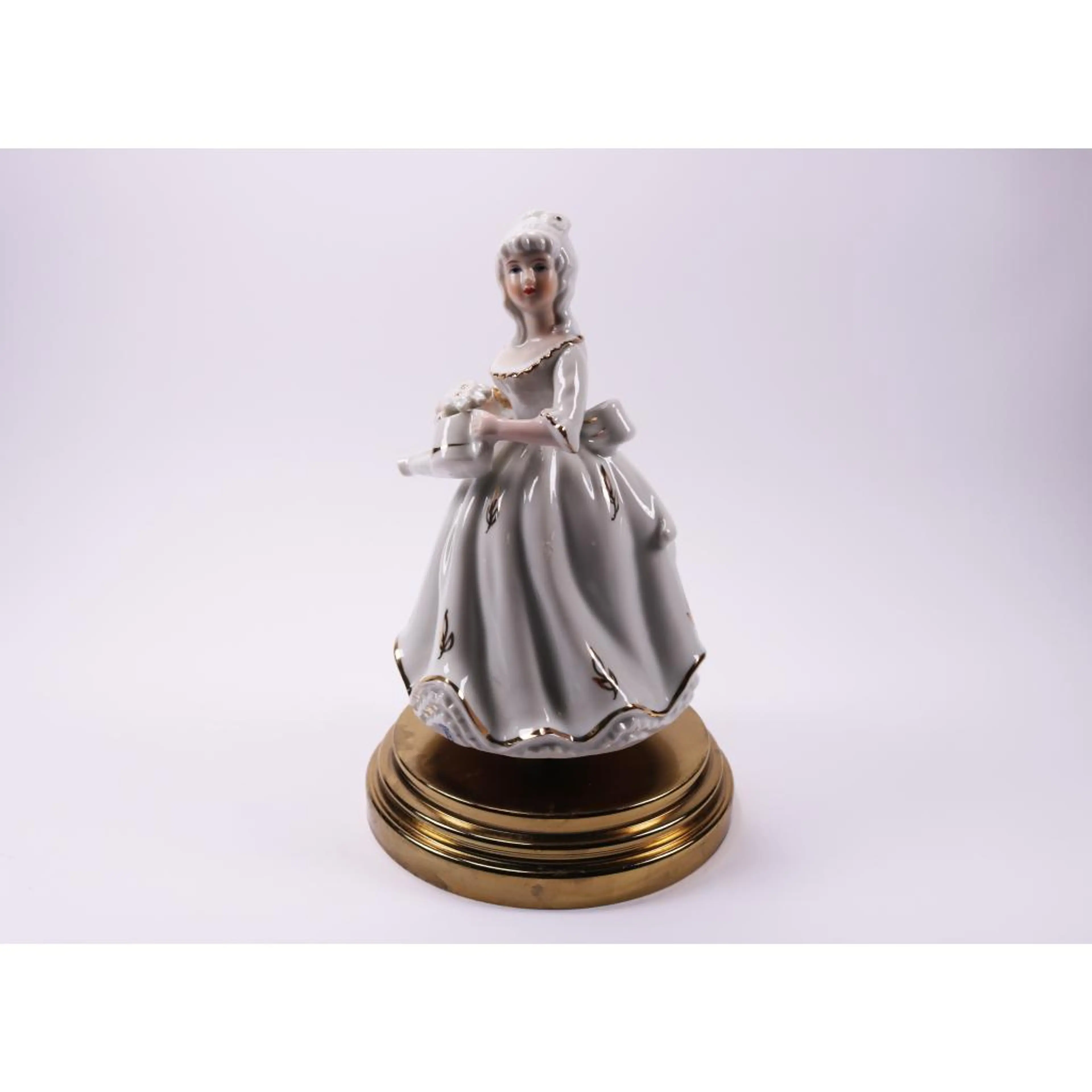 Vintage Porcelain Music Box Victorian Lady With Water Jug Planter